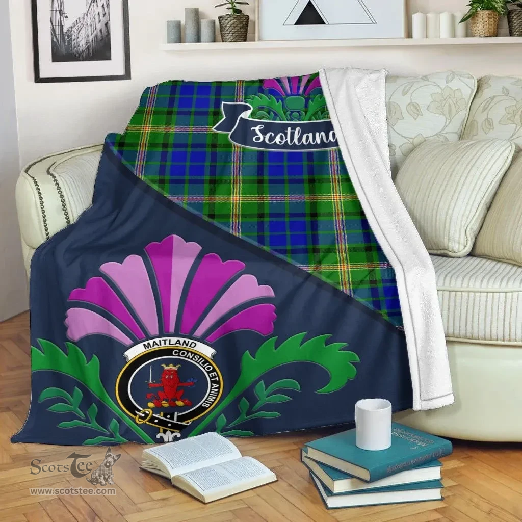 Scottish Maitland Clant Tartan Blanket - Crest Scotland Thistle Scottish Plaid Tartan Plaid