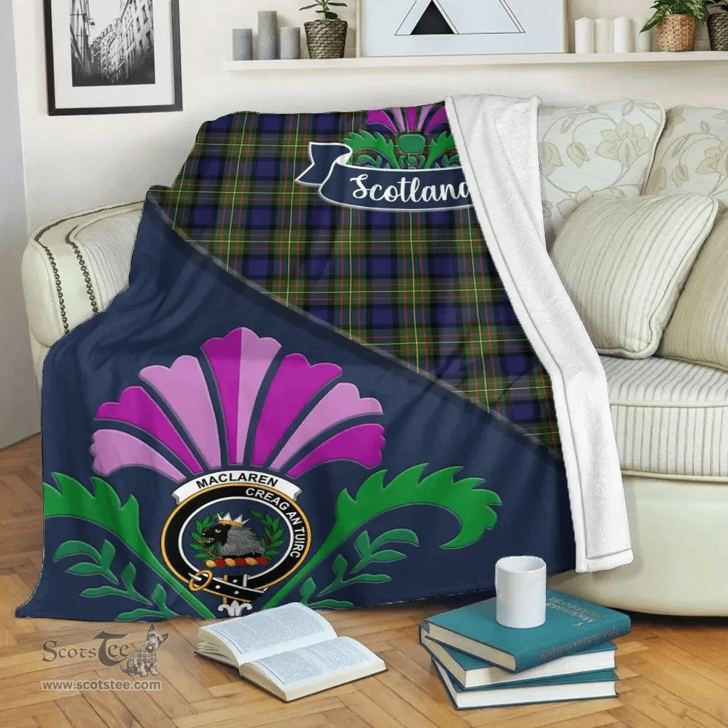 Scottish MacLaren Clant Tartan Blanket - Crest Scotland Thistle Scottish Plaid Tartan Plaid