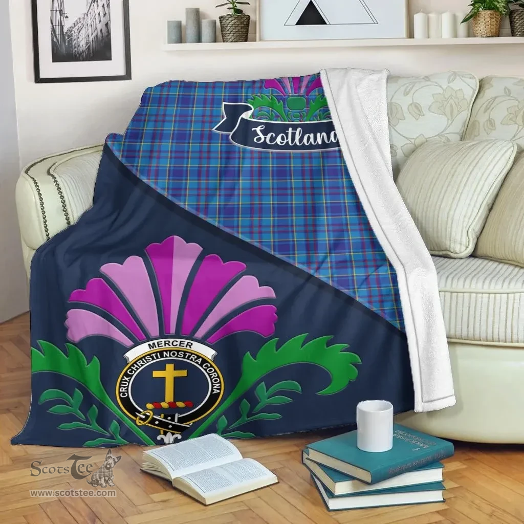 Scottish Mercer Clant Tartan Blanket - Crest Scotland Thistle Scottish Plaid Tartan Plaid