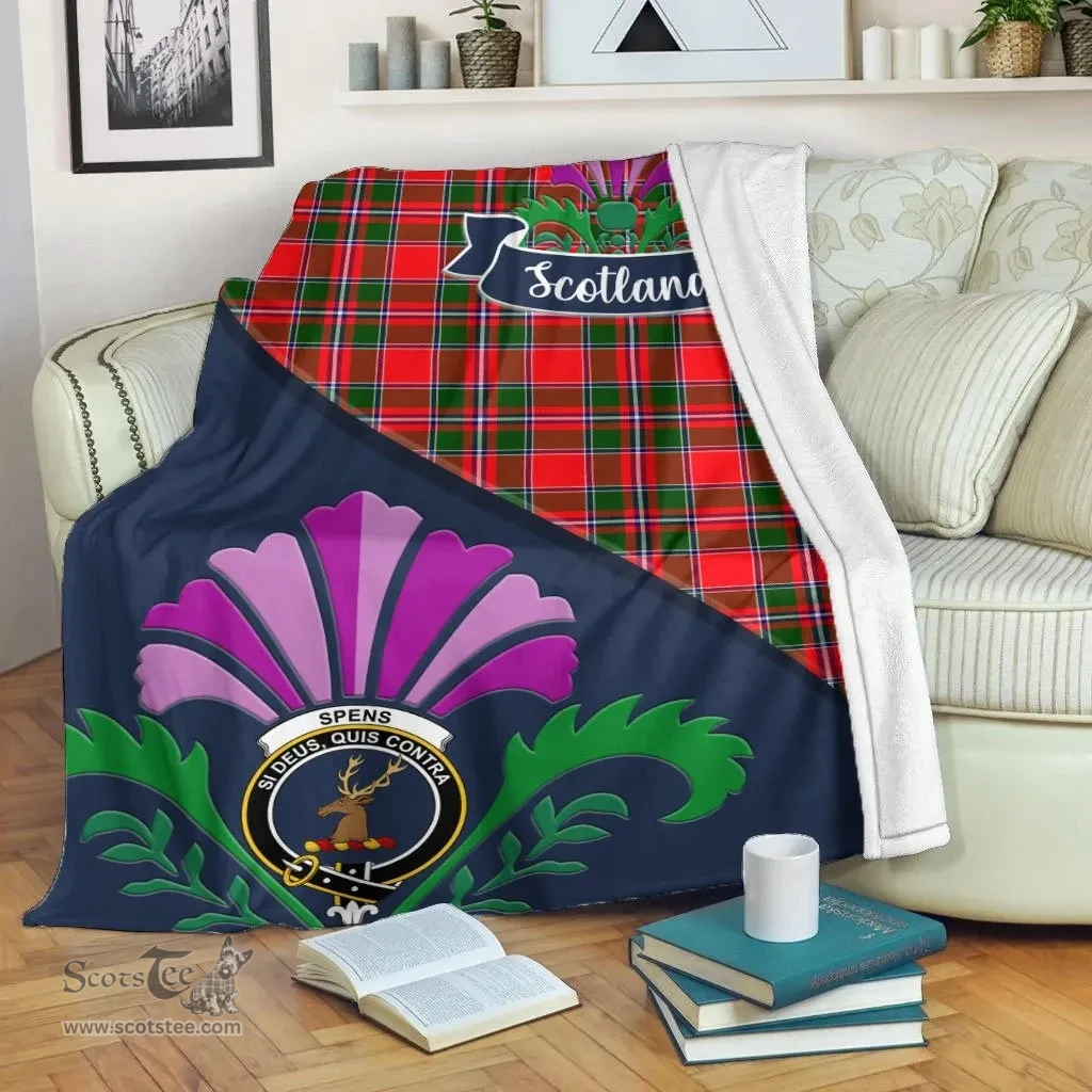 Scottish Spens (or Spence) Clant Tartan Blanket - Crest Scotland Thistle Scottish Plaid Tartan Plaid