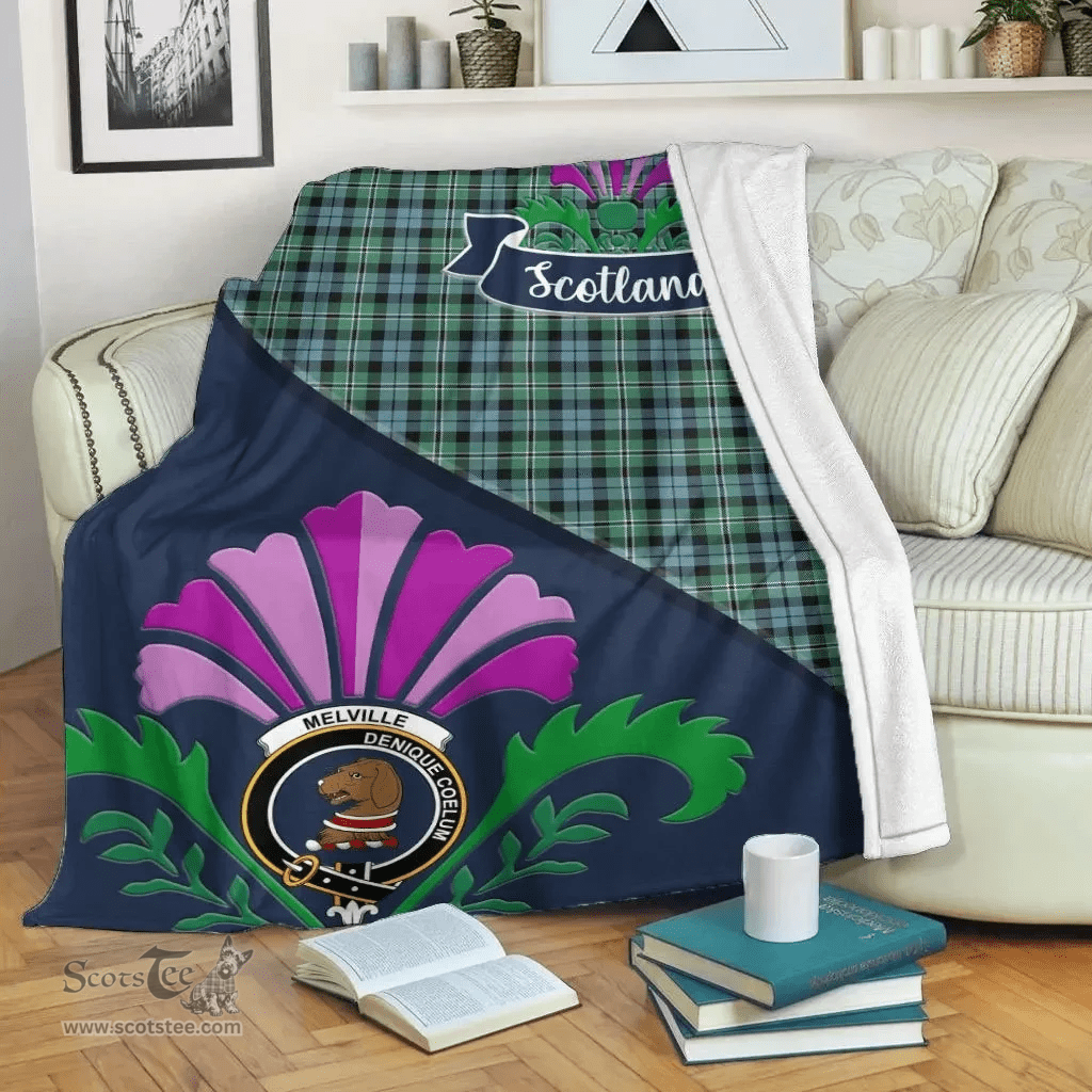 Scottish Melville Clant Tartan Blanket - Crest Scotland Thistle Scottish Plaid Tartan Plaid