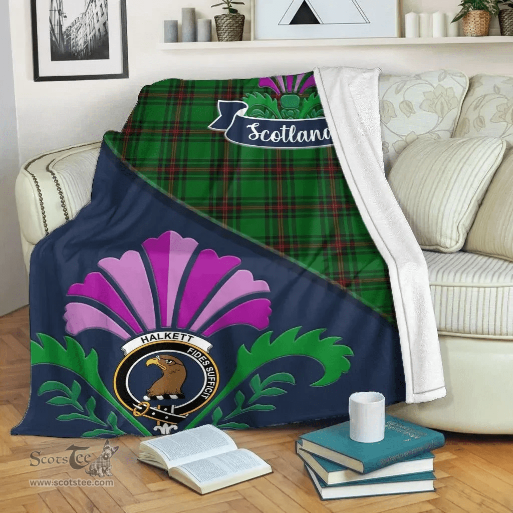 Scottish Halkett Clant Tartan Blanket - Crest Scotland Thistle Scottish Plaid Tartan Plaid