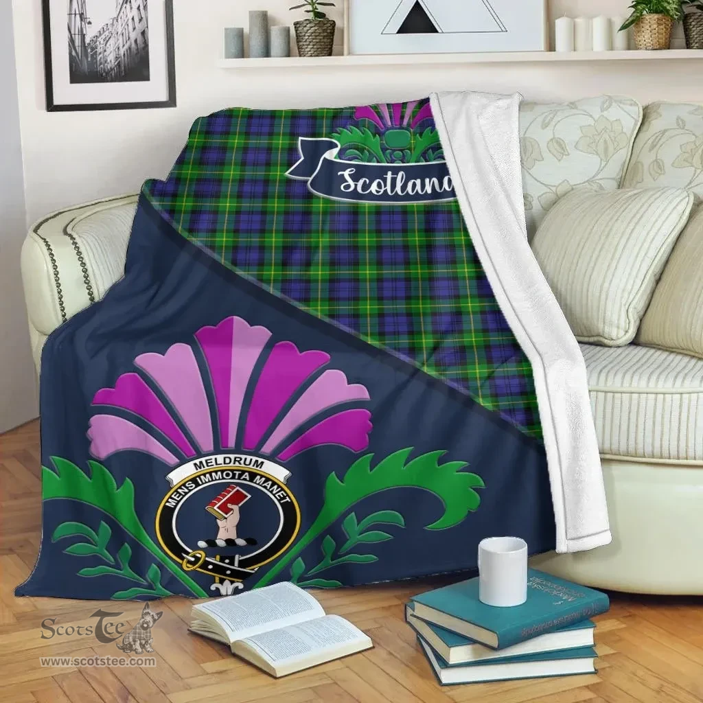 Scottish Meldrum Clant Tartan Blanket - Crest Scotland Thistle Scottish Plaid Tartan Plaid