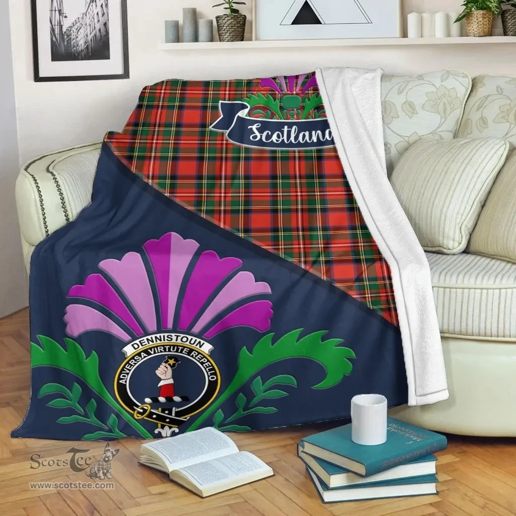 Scottish Dennistoun Clant Tartan Blanket - Crest Scotland Thistle Scottish Plaid Tartan Plaid
