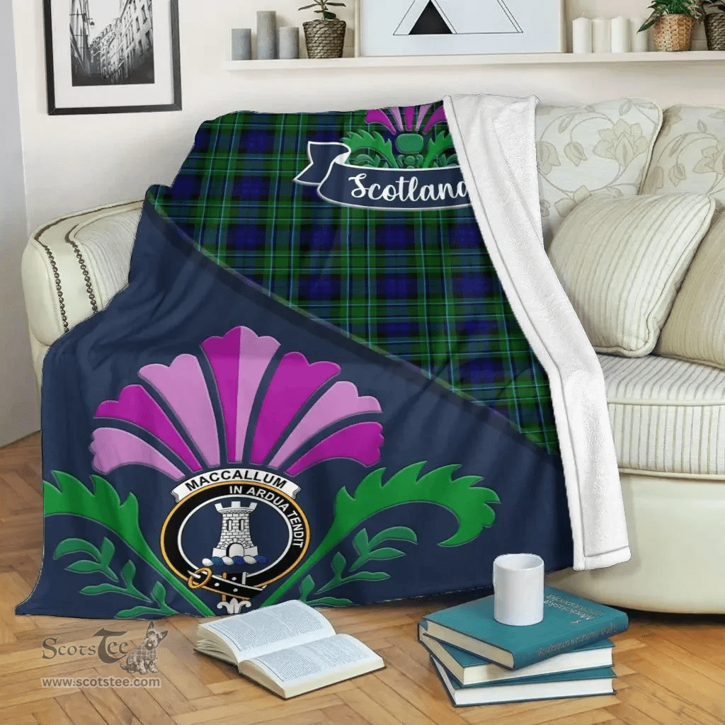 Scottish MacCallum Clant Tartan Blanket - Crest Scotland Thistle Scottish Plaid Tartan Plaid