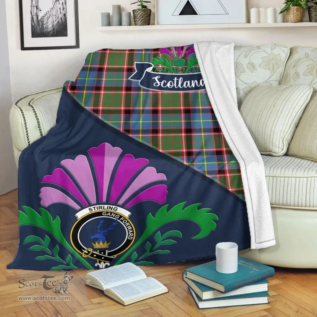 Scottish Stirling (of Cadder-Present Chief) Clant Tartan Blanket - Crest Scotland Thistle Scottish Plaid Tartan Plaid