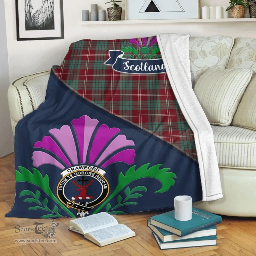 Scottish Crawford Clant Tartan Blanket - Crest Scotland Thistle Scottish Plaid Tartan Plaid
