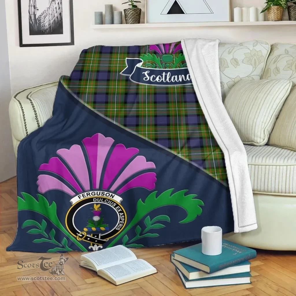 Scottish Fergusson Clant Tartan Blanket - Crest Scotland Thistle Scottish Plaid Tartan Plaid