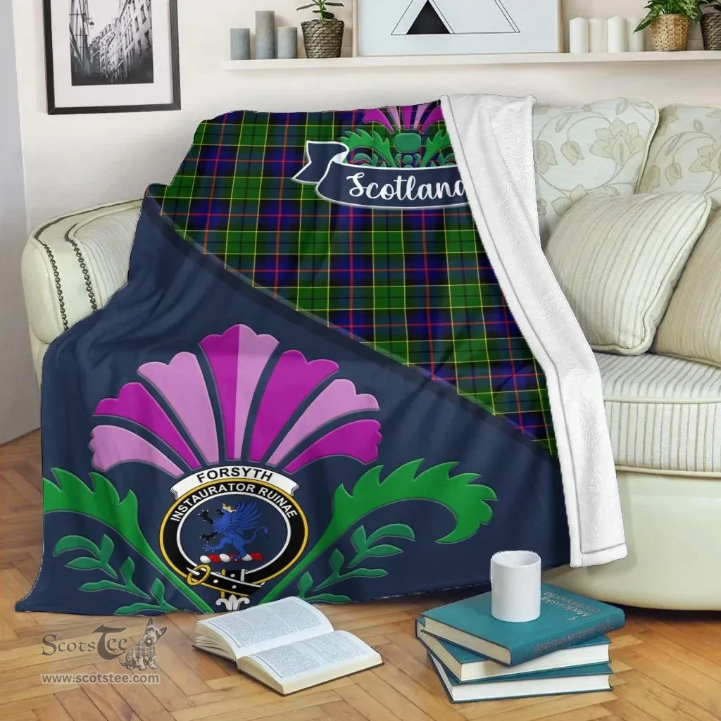 Scottish Forsyth Clant Tartan Blanket - Crest Scotland Thistle Scottish Plaid Tartan Plaid