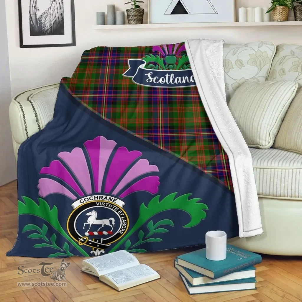 Scottish Cochrane Clant Tartan Blanket - Crest Scotland Thistle Scottish Plaid Tartan Plaid