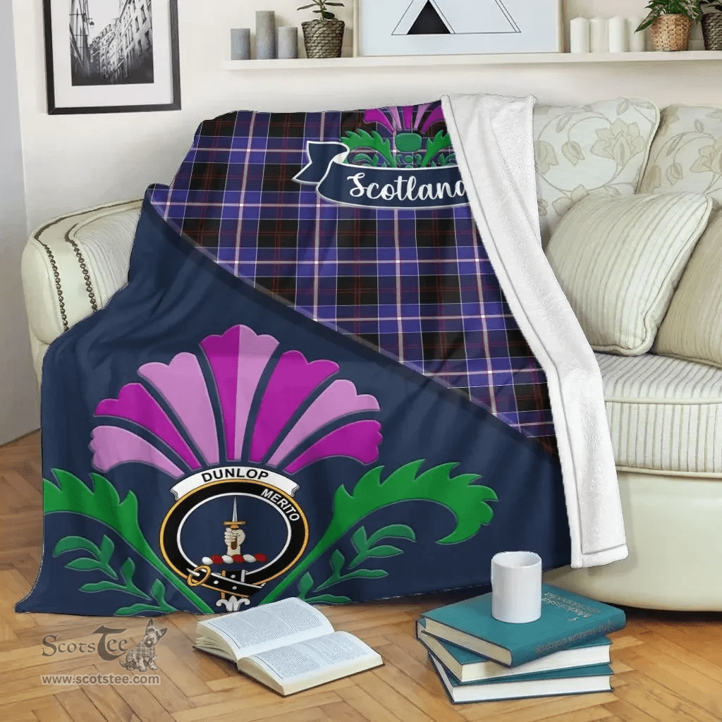 Scottish Dunlop Clant Tartan Blanket - Crest Scotland Thistle Scottish Plaid Tartan Plaid