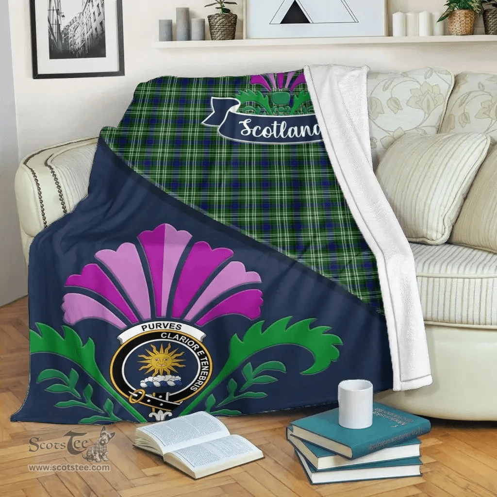 Scottish Purves Clant Tartan Blanket - Crest Scotland Thistle Scottish Plaid Tartan Plaid