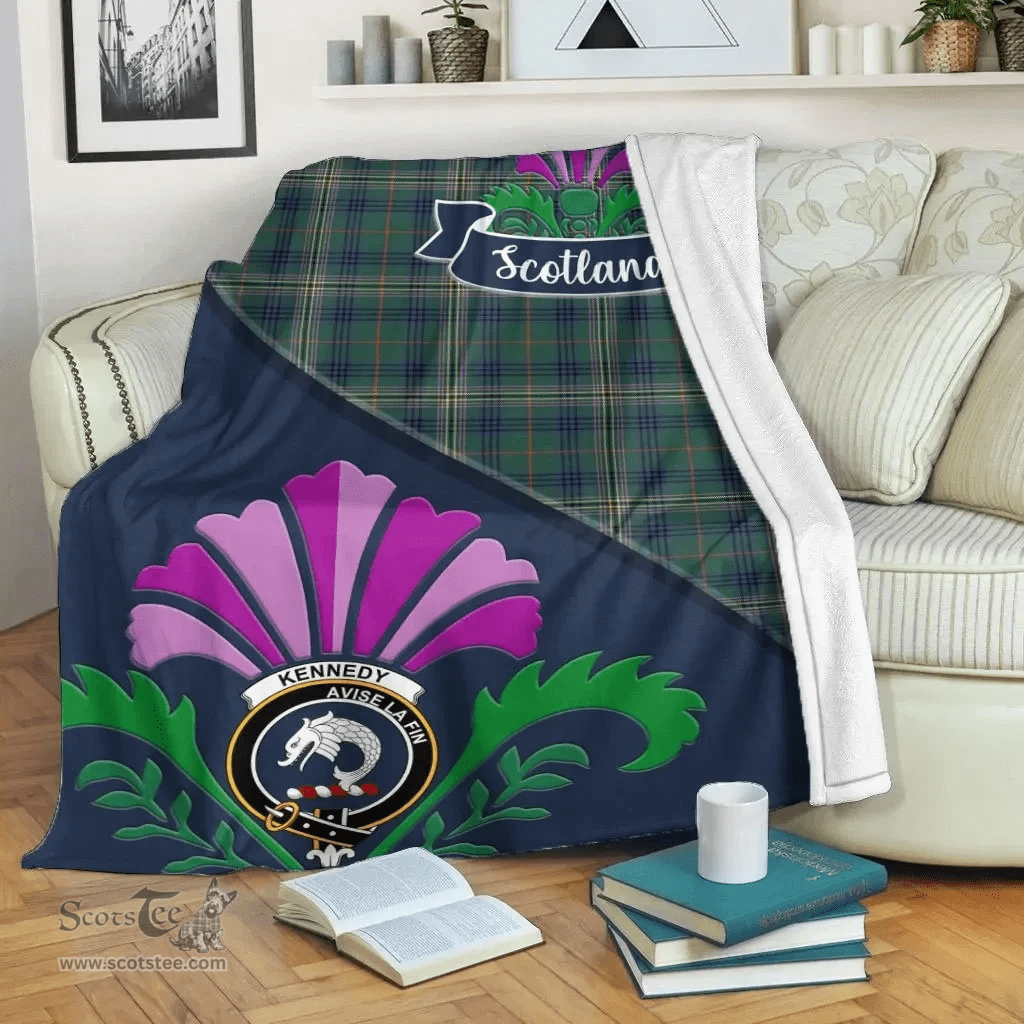 Scottish Kennedy Clant Tartan Blanket - Crest Scotland Thistle Scottish Plaid Tartan Plaid