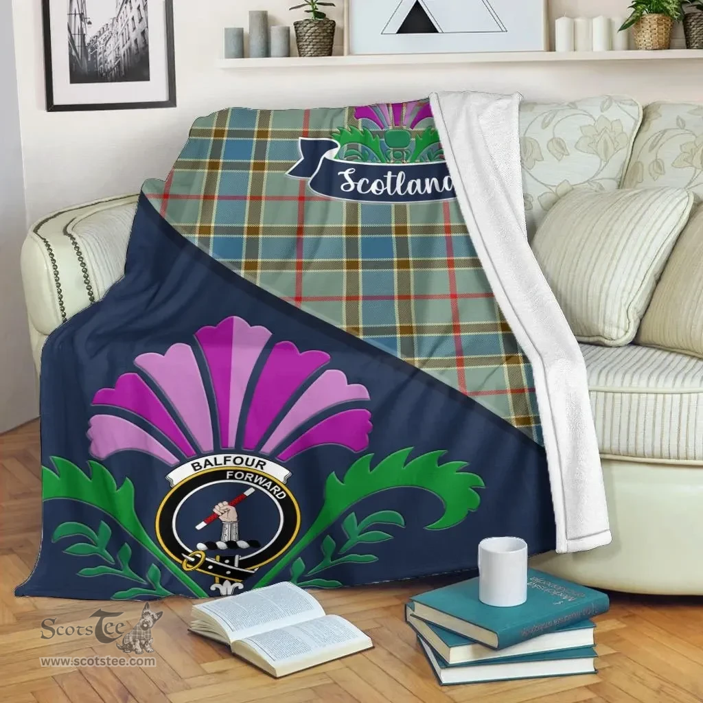 Scottish Balfour Clant Tartan Blanket - Crest Scotland Thistle Scottish Plaid Tartan Plaid