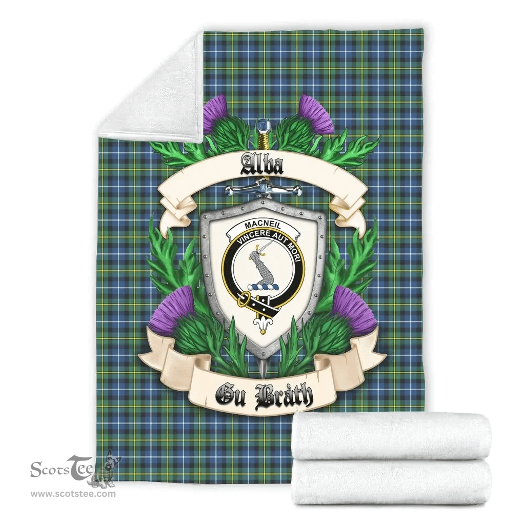Scottish MacNeill of Barra Modern Clan Tartan Blanket - Crest Thistle Style Scottish Plaid Tartan Plaid
