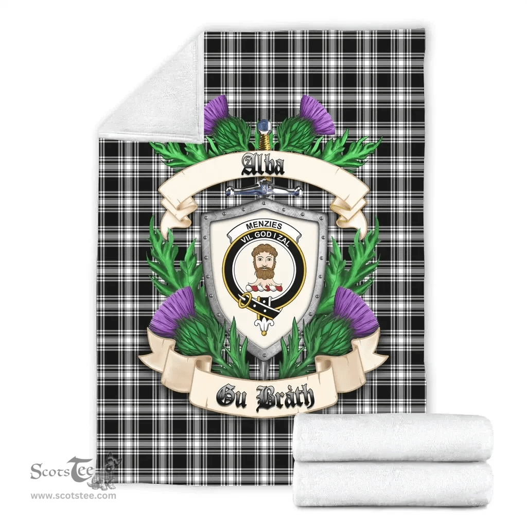 Scottish Menzies Thistle & White Modern Clan Tartan Blanket - Crest Thistle Style Scottish Plaid Tartan Plaid