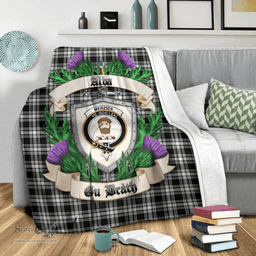 Scottish Menzies Thistle & White Modern Clan Tartan Blanket - Crest Thistle Style Scottish Plaid Tartan Plaid