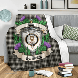 Scottish Menzies Thistle & White Ancient Clan Tartan Blanket - Crest Thistle Style Scottish Plaid Tartan Plaid