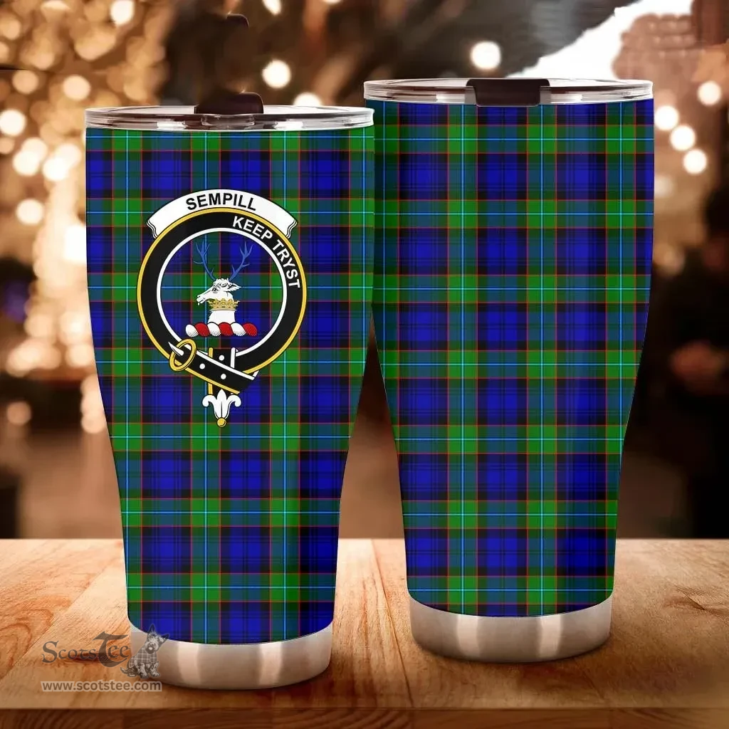 Scottish Sempill Clan Tartan Tumbler - Curved Glitter Tumbler Scottish Plaid Tartan Plaid