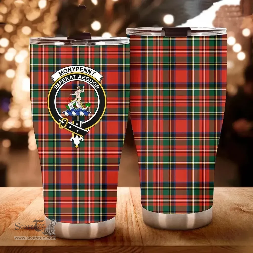 Scottish Monypenny Clan Tartan Tumbler - Curved Glitter Tumbler Scottish Plaid Tartan Plaid