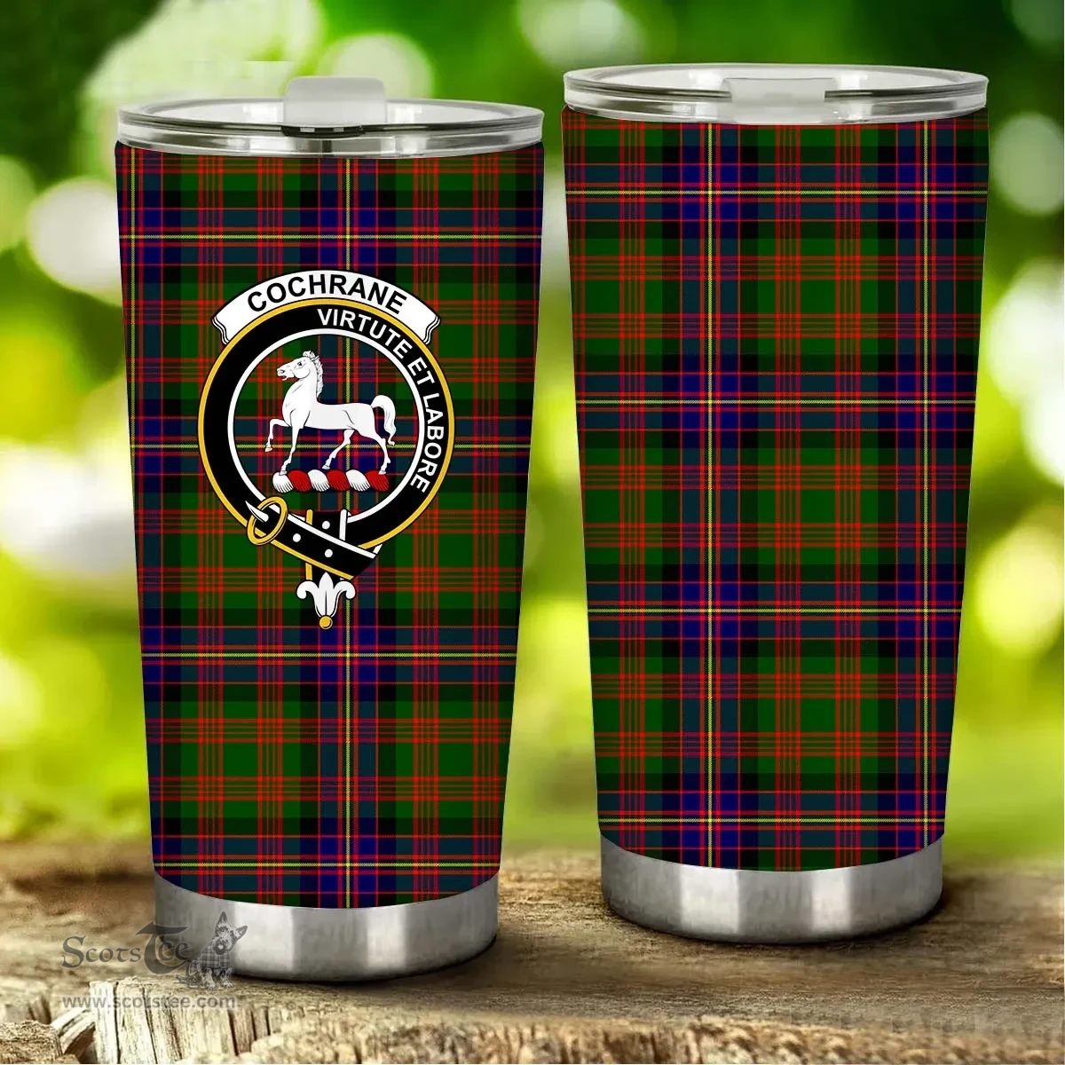 Scottish Cochrane Clan Tartan Tumbler - Stainless Steel Glitter Tumbler Scottish Plaid Tartan Plaid