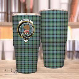 Scottish Melville Clan Tartan Tumbler - Stainless Steel Glitter Tumbler Scottish Plaid Tartan Plaid