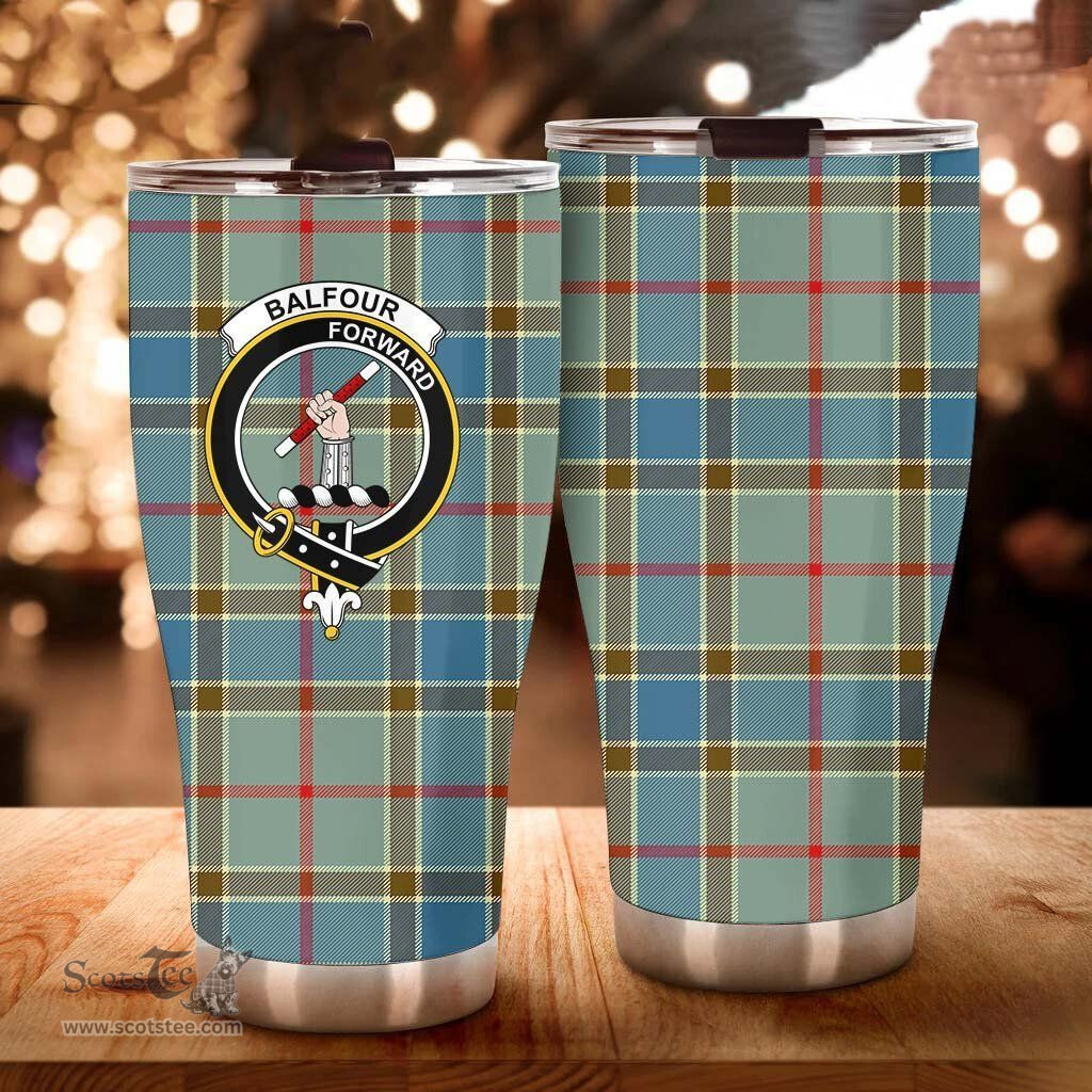 Scottish Balfour Clan Tartan Tumbler - Curved Glitter Tumbler Scottish Plaid Tartan Plaid