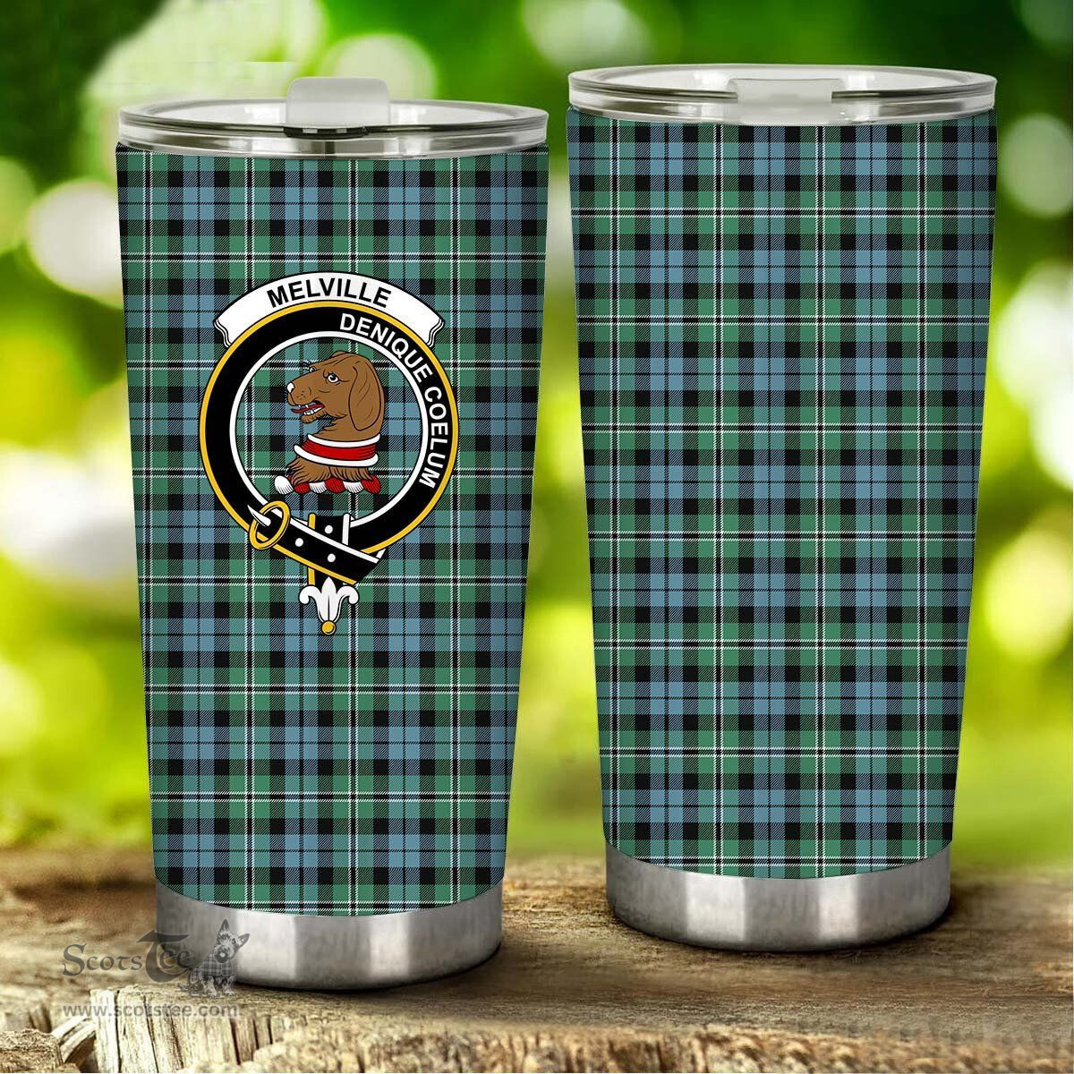 Scottish Melville Clan Tartan Tumbler - Stainless Steel Glitter Tumbler Scottish Plaid Tartan Plaid