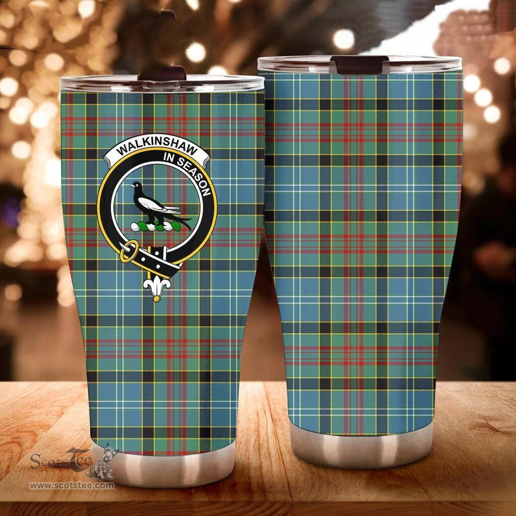 Scottish Walkinshaw Clan Tartan Tumbler - Curved Glitter Tumbler Scottish Plaid Tartan Plaid