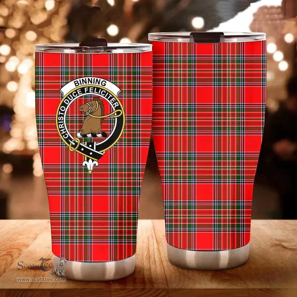 Scottish Binning of Wallifoord Clan Tartan Tumbler - Curved Glitter Tumbler Scottish Plaid Tartan Plaid