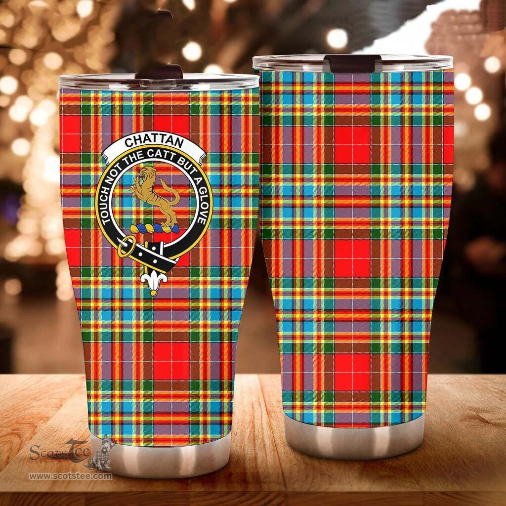 Scottish Chattan Clan Tartan Tumbler - Curved Glitter Tumbler Scottish Plaid Tartan Plaid