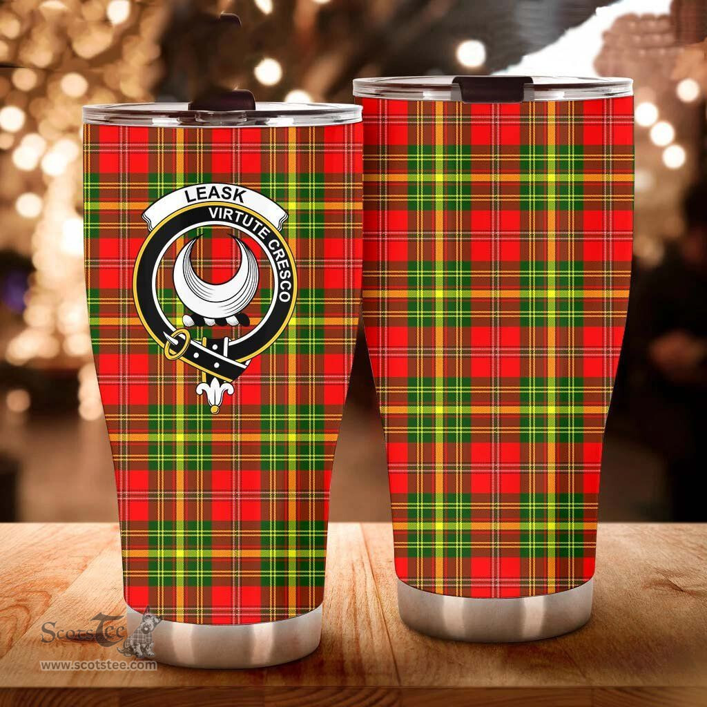 Scottish Leask Clan Tartan Tumbler - Curved Glitter Tumbler Scottish Plaid Tartan Plaid