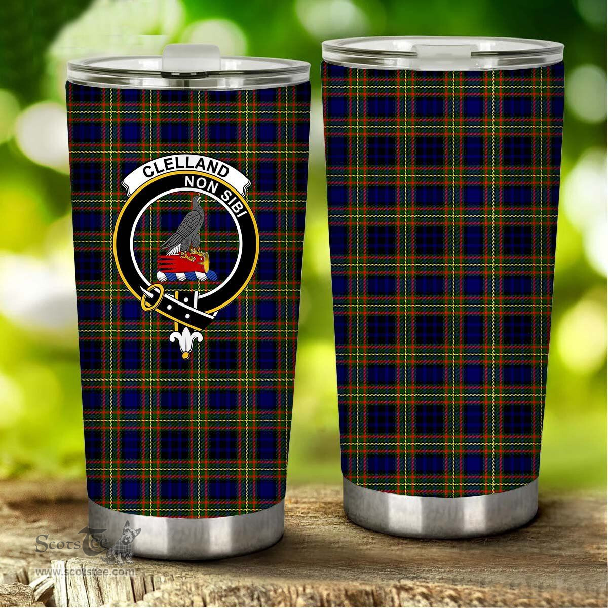 Scottish Clelland Clan Tartan Tumbler - Stainless Steel Glitter Tumbler Scottish Plaid Tartan Plaid