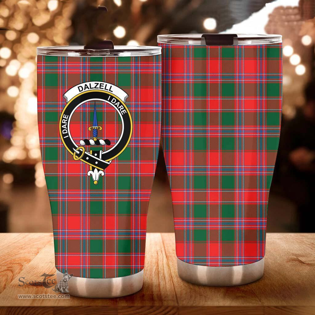 Scottish Dalziell Clan Tartan Tumbler - Curved Glitter Tumbler Scottish Plaid Tartan Plaid