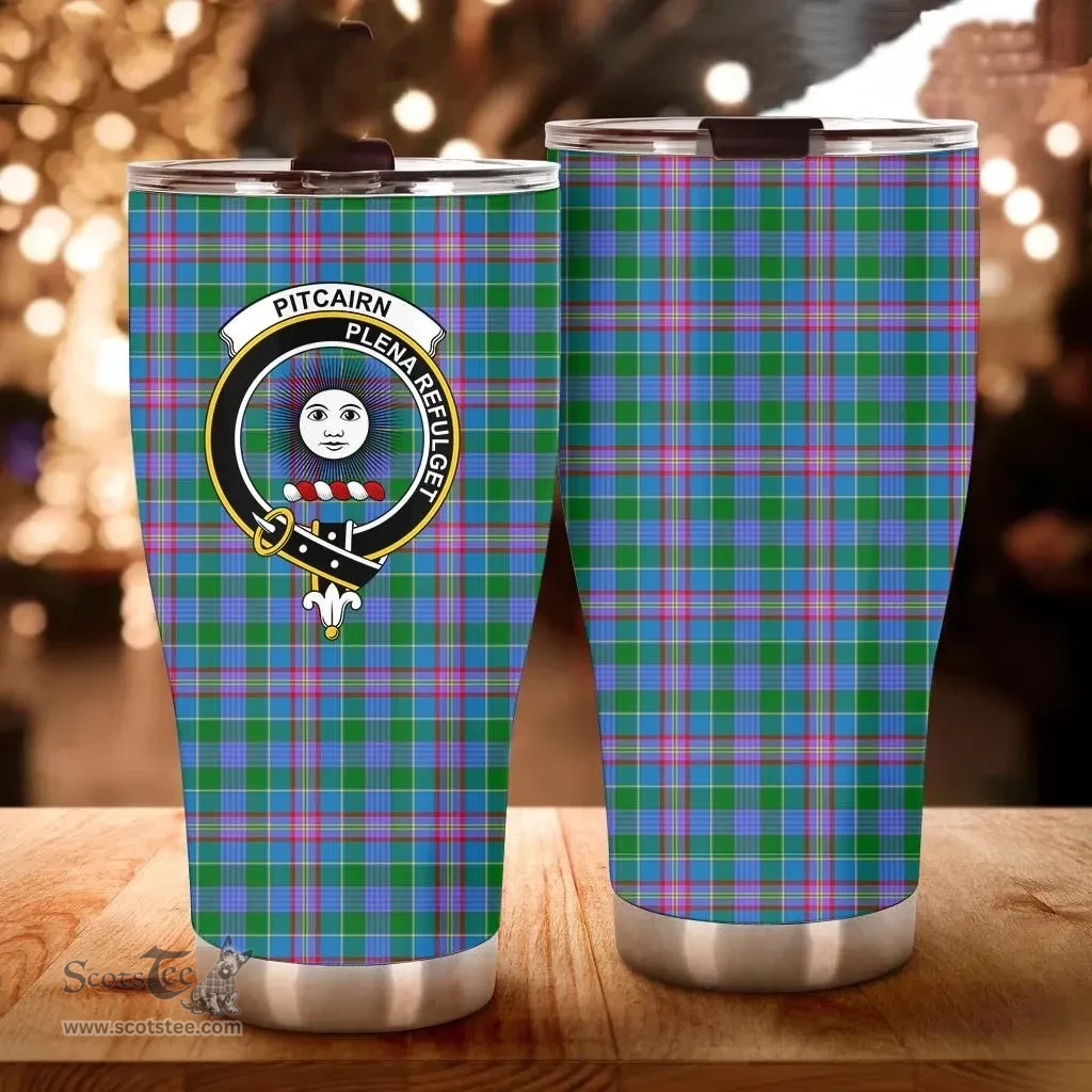 Scottish Pitcairn Clan Tartan Tumbler - Curved Glitter Tumbler Scottish Plaid Tartan Plaid