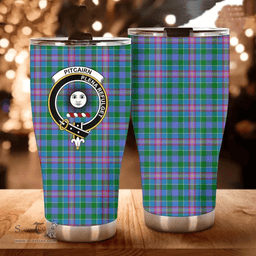 Scottish Pitcairn Clan Tartan Tumbler - Curved Glitter Tumbler Scottish Plaid Tartan Plaid