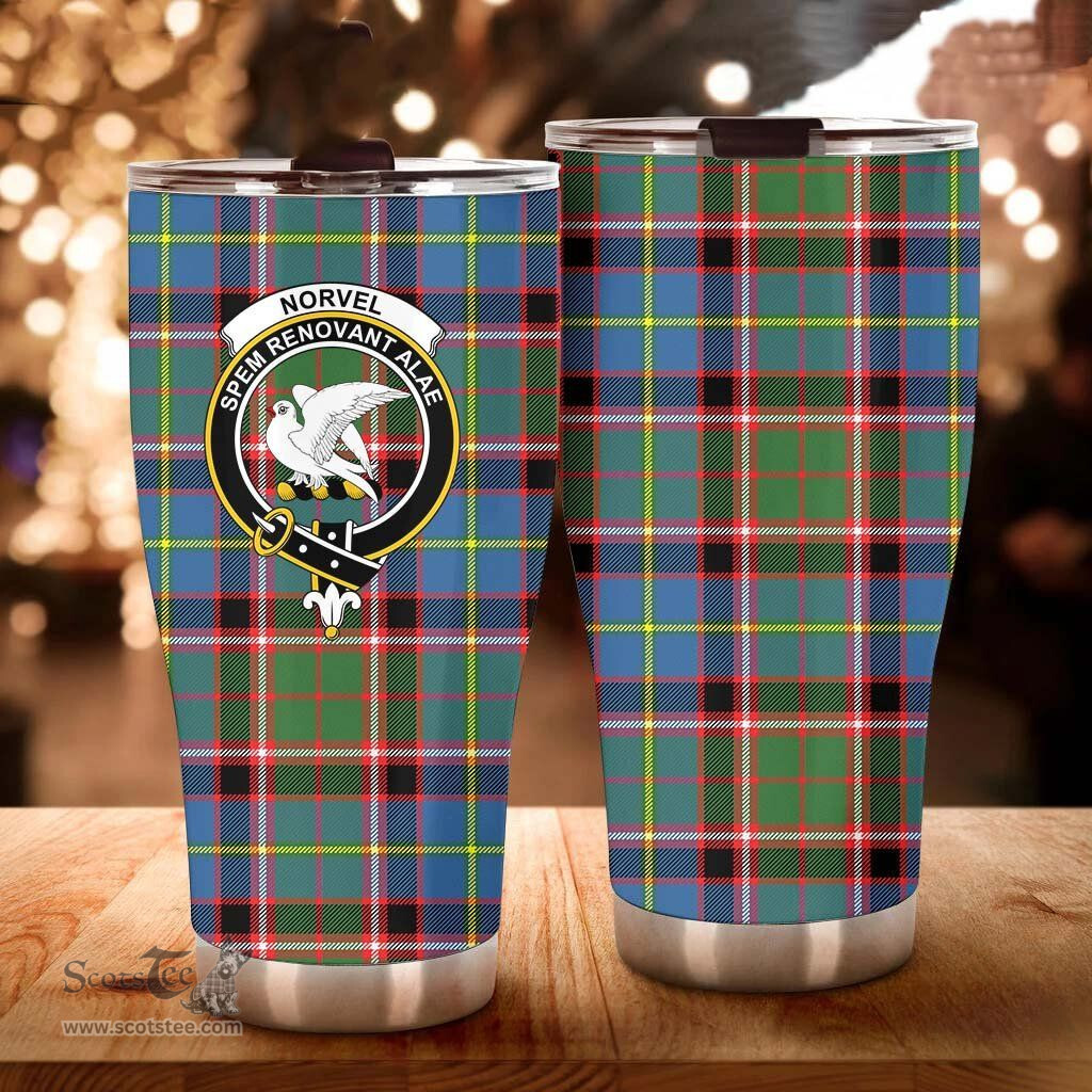 Scottish Norvel Clan Tartan Tumbler - Curved Glitter Tumbler Scottish Plaid Tartan Plaid