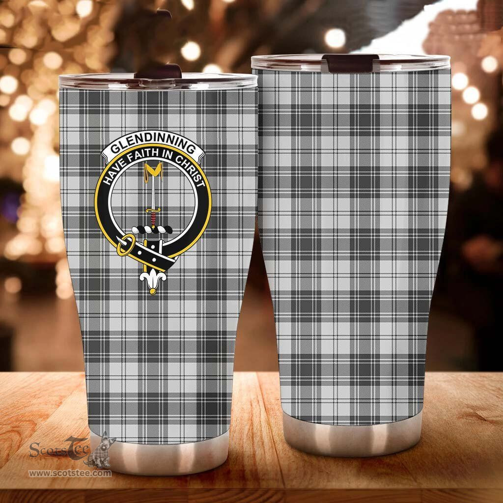 Scottish Glendinning Clan Tartan Tumbler - Curved Glitter Tumbler Scottish Plaid Tartan Plaid