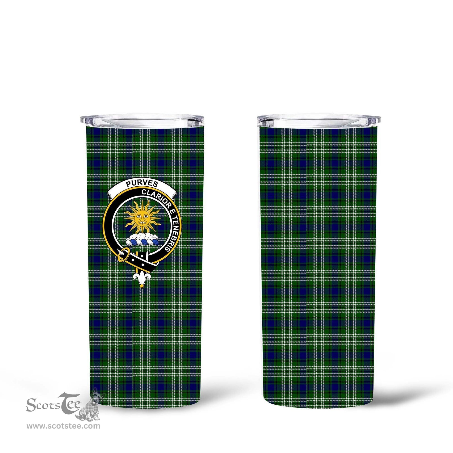 Scottish Purves Clan Tartan Tumbler - Tall Glitter Tumbler Scottish Plaid Tartan Plaid