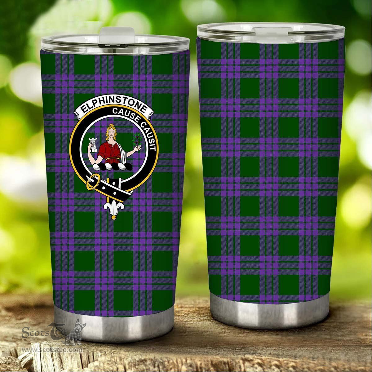 Scottish Elphinstone Clan Tartan Tumbler - Stainless Steel Glitter Tumbler Scottish Plaid Tartan Plaid