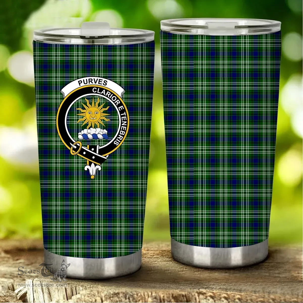 Scottish Purves Clan Tartan Tumbler - Stainless Steel Glitter Tumbler Scottish Plaid Tartan Plaid