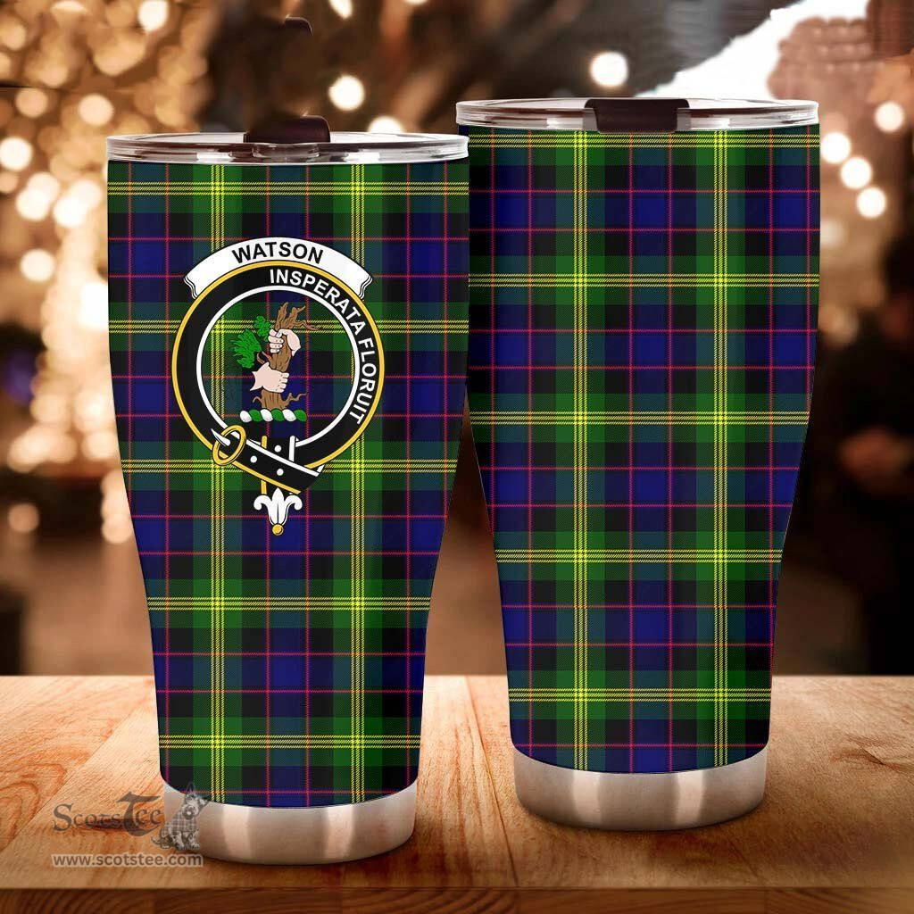 Scottish Watson Clan Tartan Tumbler - Curved Glitter Tumbler Scottish Plaid Tartan Plaid