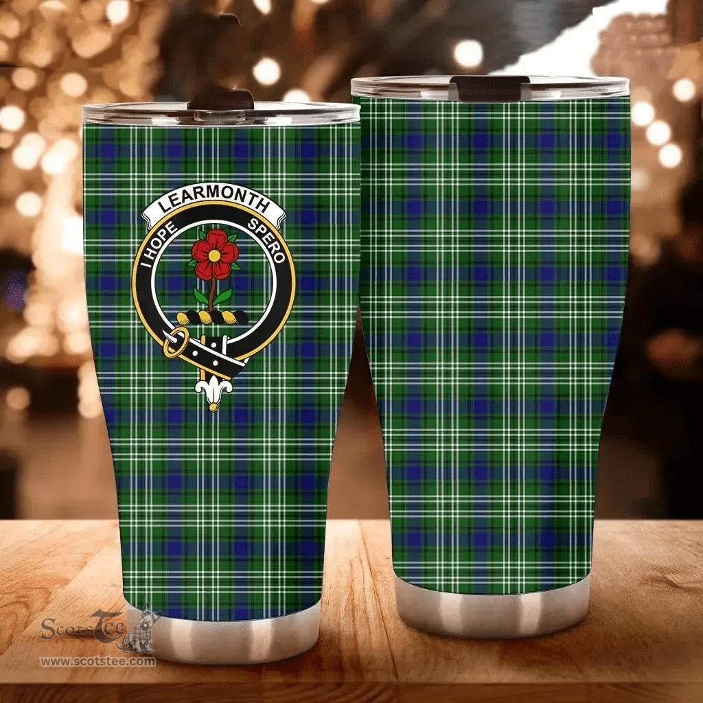 Scottish Learmonth Clan Tartan Tumbler - Curved Glitter Tumbler Scottish Plaid Tartan Plaid