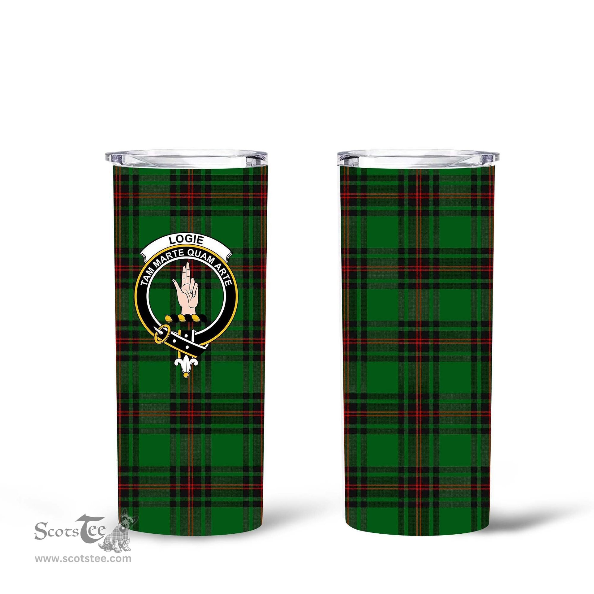 Scottish Logie Clan Tartan Tumbler - Tall Glitter Tumbler Scottish Plaid Tartan Plaid