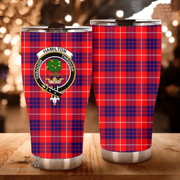 Scottish Hamilton Clan Tartan Tumbler - Curved Glitter Tumbler Scottish Plaid Tartan Plaid