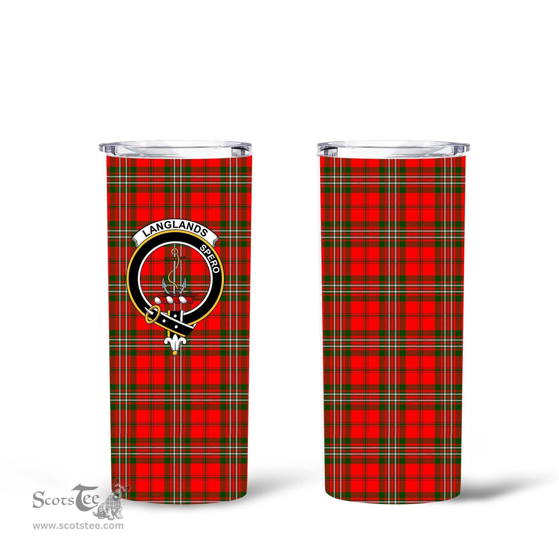 Scottish Langlands Clan Tartan Tumbler - Tall Glitter Tumbler Scottish Plaid Tartan Plaid