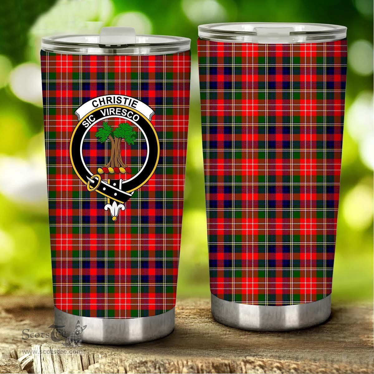 Scottish Christie Clan Tartan Tumbler - Stainless Steel Glitter Tumbler Scottish Plaid Tartan Plaid