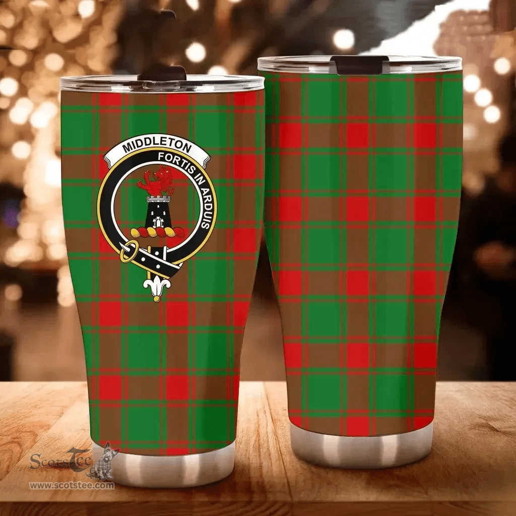 Scottish Middleton Clan Tartan Tumbler - Curved Glitter Tumbler Scottish Plaid Tartan Plaid