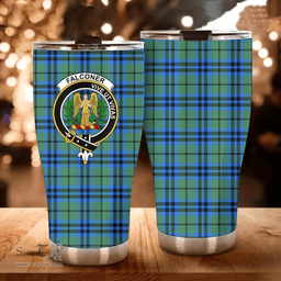 Scottish Falconer Clan Tartan Tumbler - Curved Glitter Tumbler Scottish Plaid Tartan Plaid