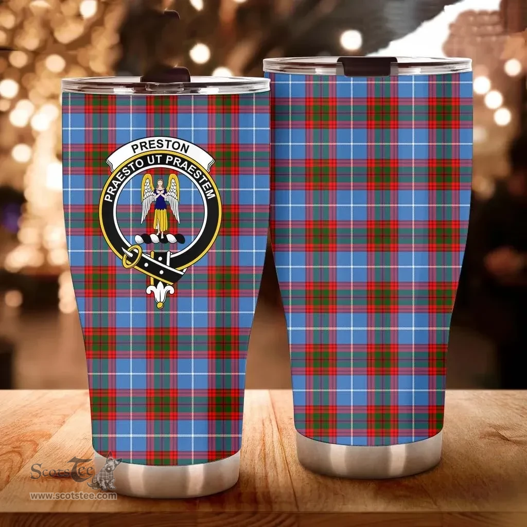 Scottish Preston Clan Tartan Tumbler - Curved Glitter Tumbler Scottish Plaid Tartan Plaid